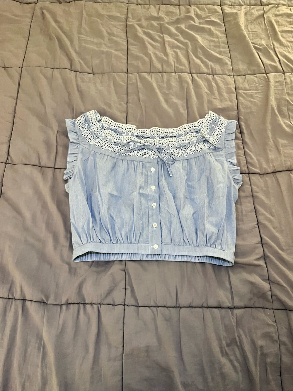 J.Crew Light Blue Eyelet Trim Crop Top
